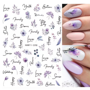 Nageldekoration stickers lila blommor