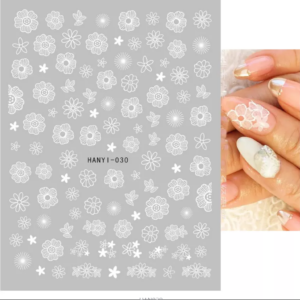 Nageldekoration stickers vita blommor